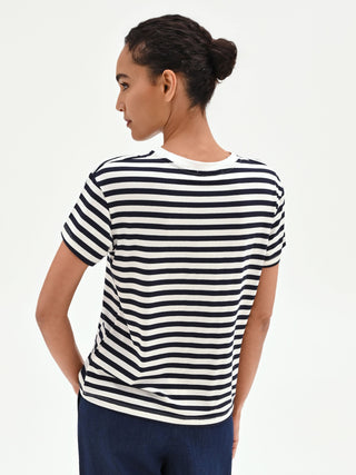 Blue Striped T-Shirt with Heart Patch