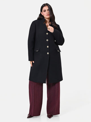 Black Curvy Coat with Gold Buttons