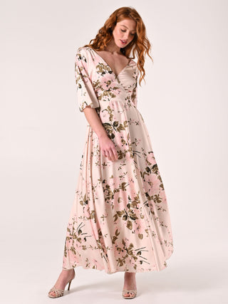 Langes Kleid mit Blumenmuster in Rosa