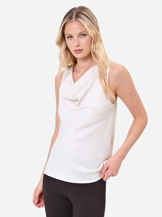 Cream Draped-Neck Tank Top