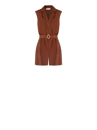 Brown Playsuit in Creased-effect Viscose