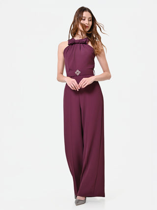 Burgundy Jumpsuit with Oversized Bow
