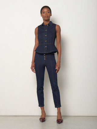 High-Waist Navy Button-Front Jeans
