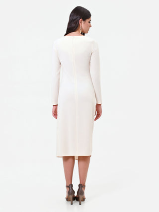 Robe midi blanche à drapé asymétrique