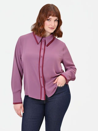 Curvy Antique Pink Satin Shirt with Contrast Piping