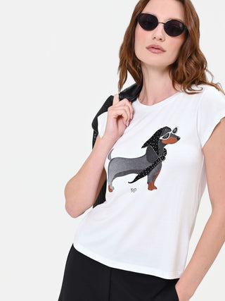 Cremefarbenes T-Shirt mit Dackel-Print