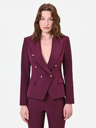 Burgundy Red Double-Breasted Jacket with Jewel Buttons