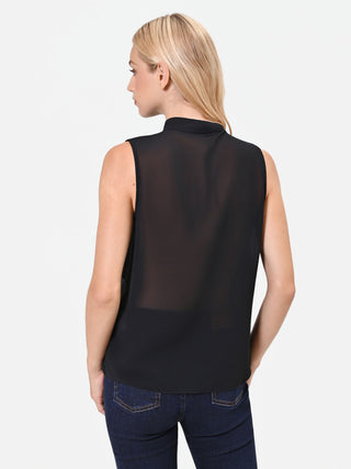 Top nero in georgette con rouches