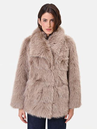 Taupe beige faux fur coat