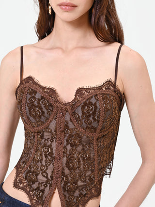 Chocolate Floral Lace Bustier Top