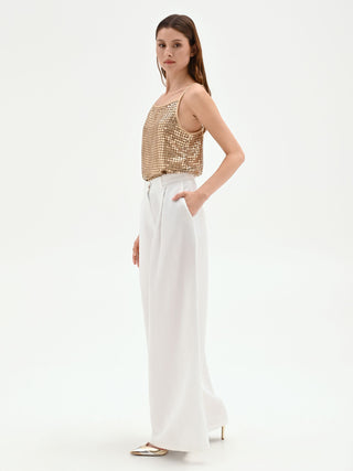 White Satin Palazzo Trousers