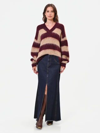 Gonna lunga in denim blu navy con spacco frontale