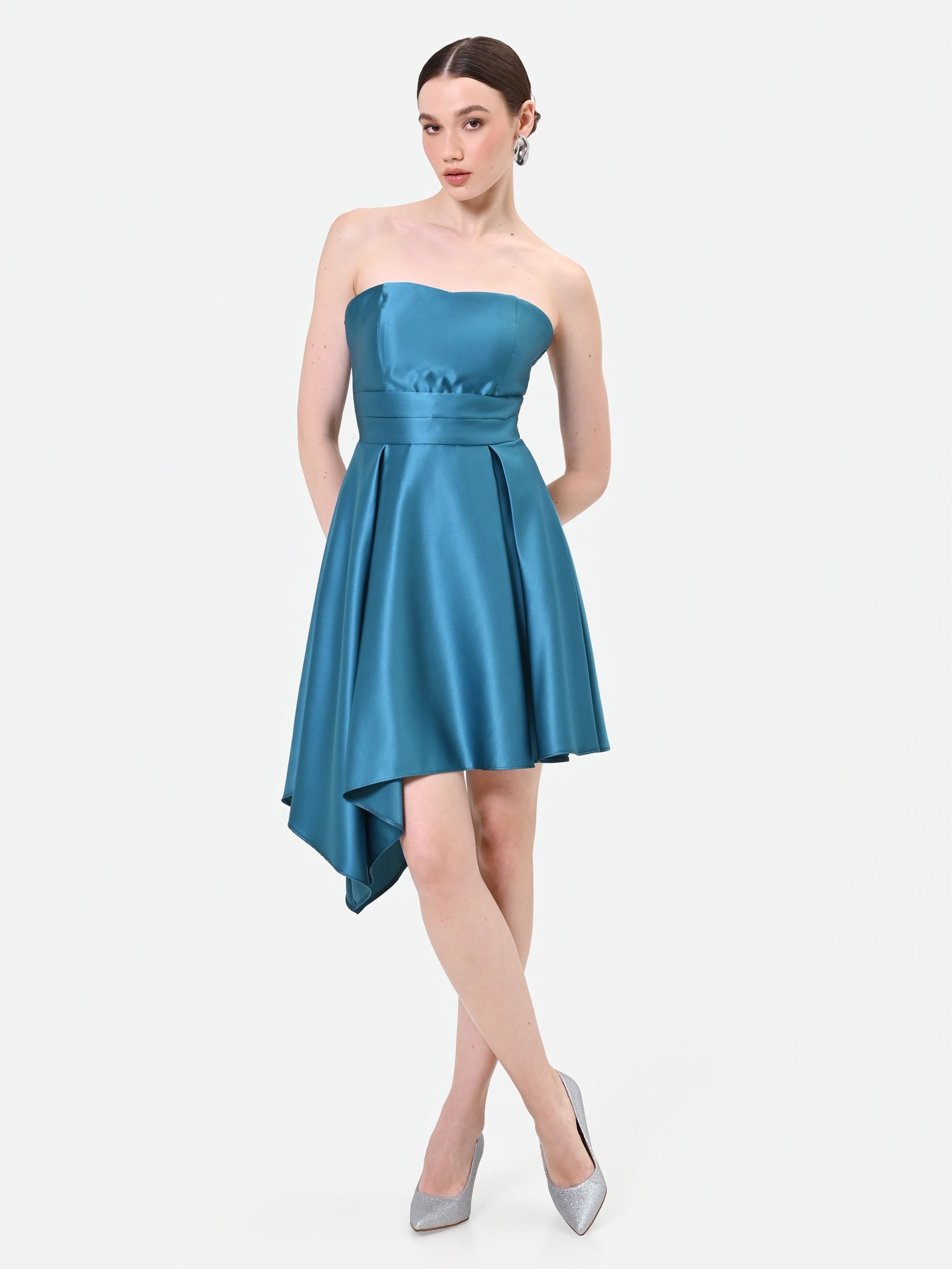 Teal Asymmetrical Bustier Dress – Rinascimento