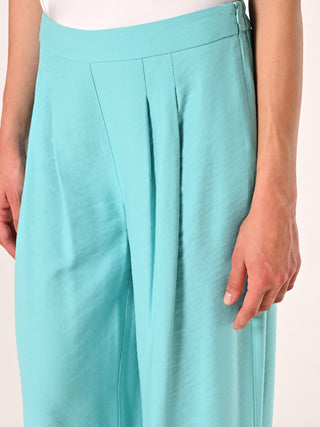 Pantaloni Ampi Verde Acqua in Misto Viscosa effetto Crinkle