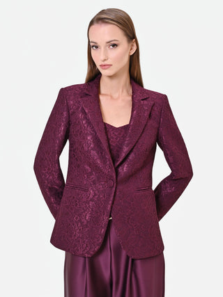 Lace-Effect Single-Breasted Burgundy Jacket