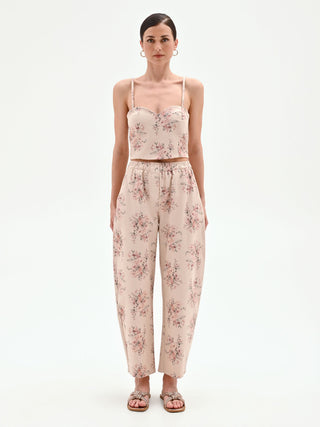 Pink Floral-Print Denim Trousers