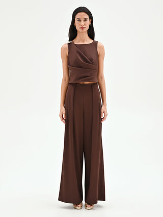 Débardeur crop chocolat à drapé asymétrique