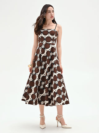 Robe midi chocolat à imprimé géométrique
