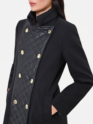 Black Coat with Quilted Insert and Gold Buttons