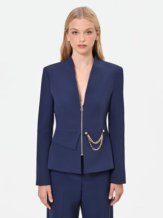 Strukturierte Jacke in Marineblau mit Kettendetail