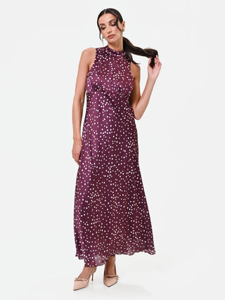 burgundy infinity dresses Frill Detail Chiffon Midaxi Dress Burgundy Spot – Jolie Moi Retail main image 0
