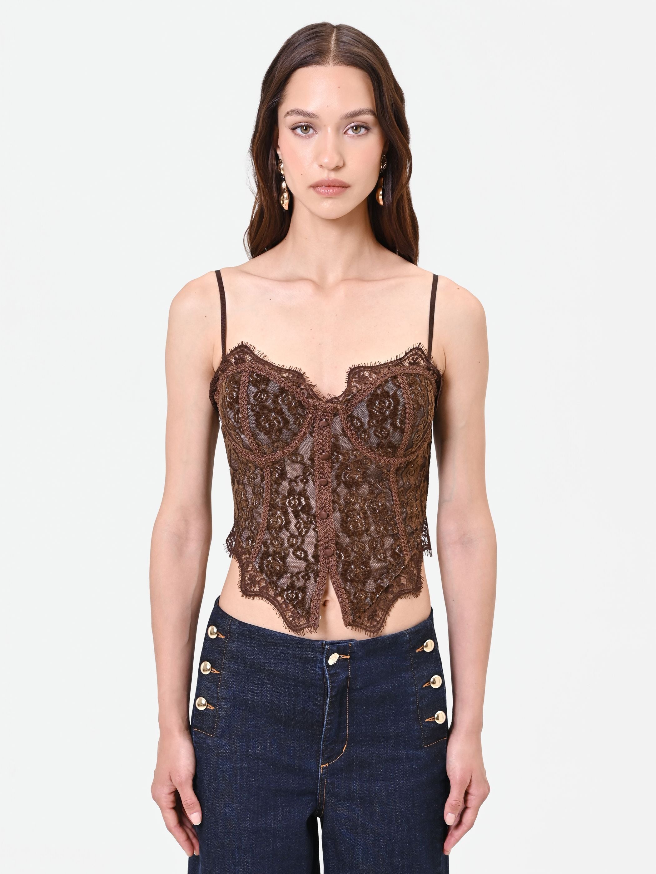 Chocolate Floral Lace Bustier Top – Rinascimento