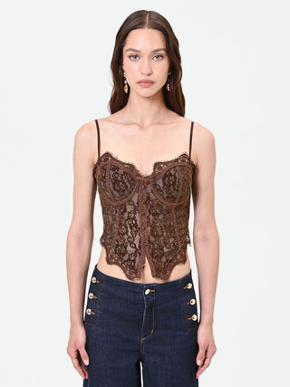 Chocolate Floral Lace Bustier Top