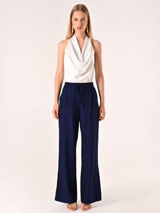 Wide-Leg Blue Viscose Trousers