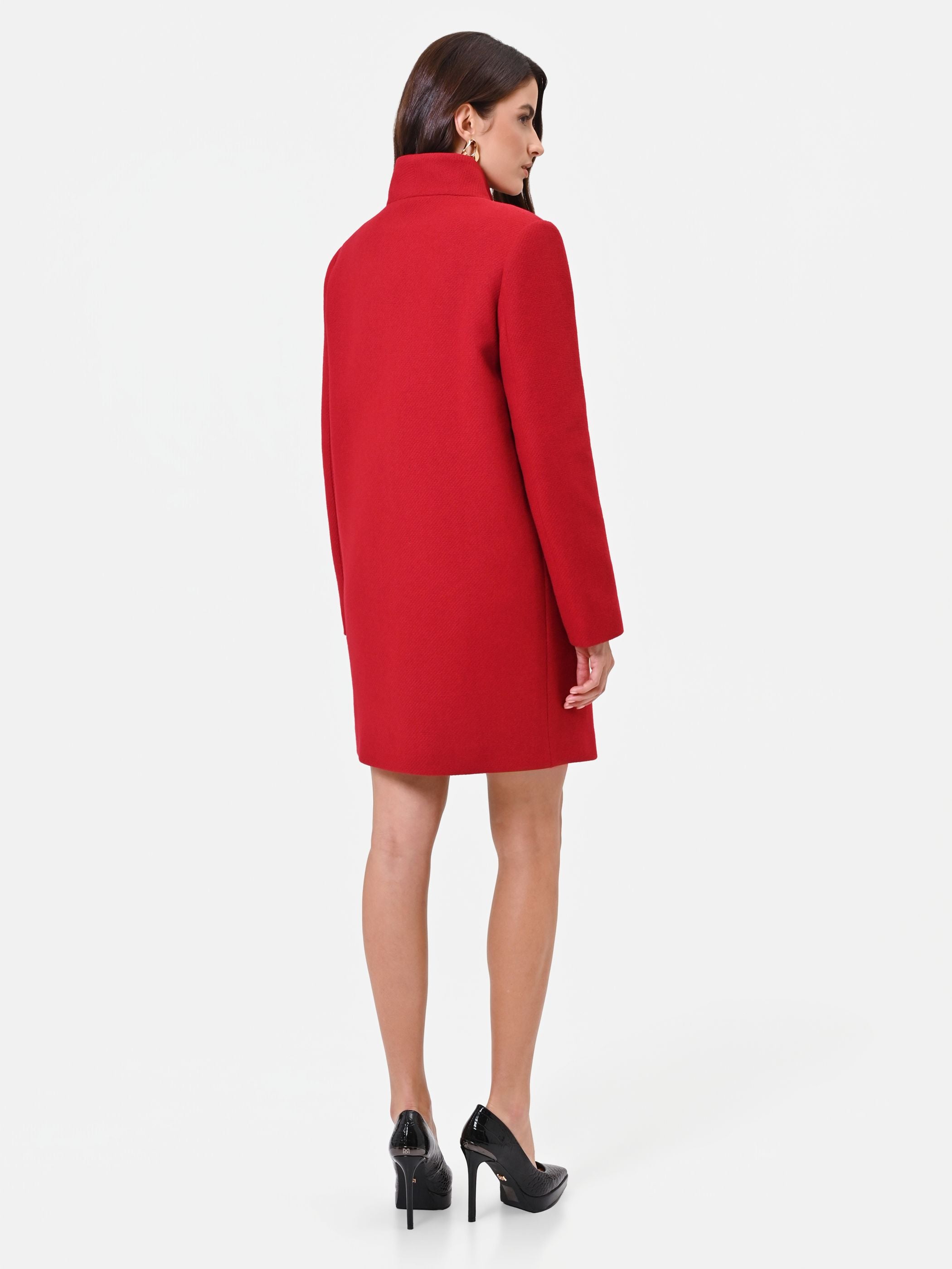 Red Single-Breasted Stand Collar Coat – Rinascimento