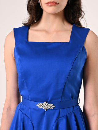 Abito Midi in Misto Cotone Blu Cina