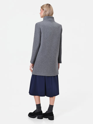 Grey Single-Breasted Coat with Stand Collar