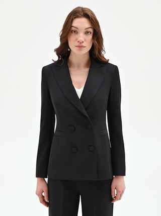 Giacca doppiopetto nera con revers a lancia