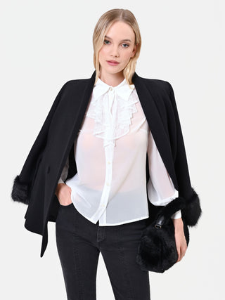Camicia panna bianco in georgette con ruches