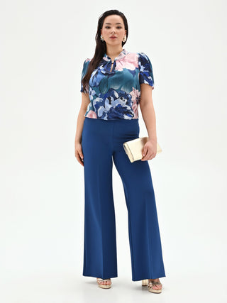 Pantalone Curvy  a palazzo blu brillante in scuba mano crepe