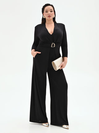 Tuta nera Curvy palazzo in jersey fluido