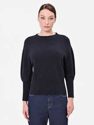 Maglia blu navy girocollo con filato luminoso