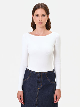 Maglia panna bianco con scollo a barchetta in misto viscosa