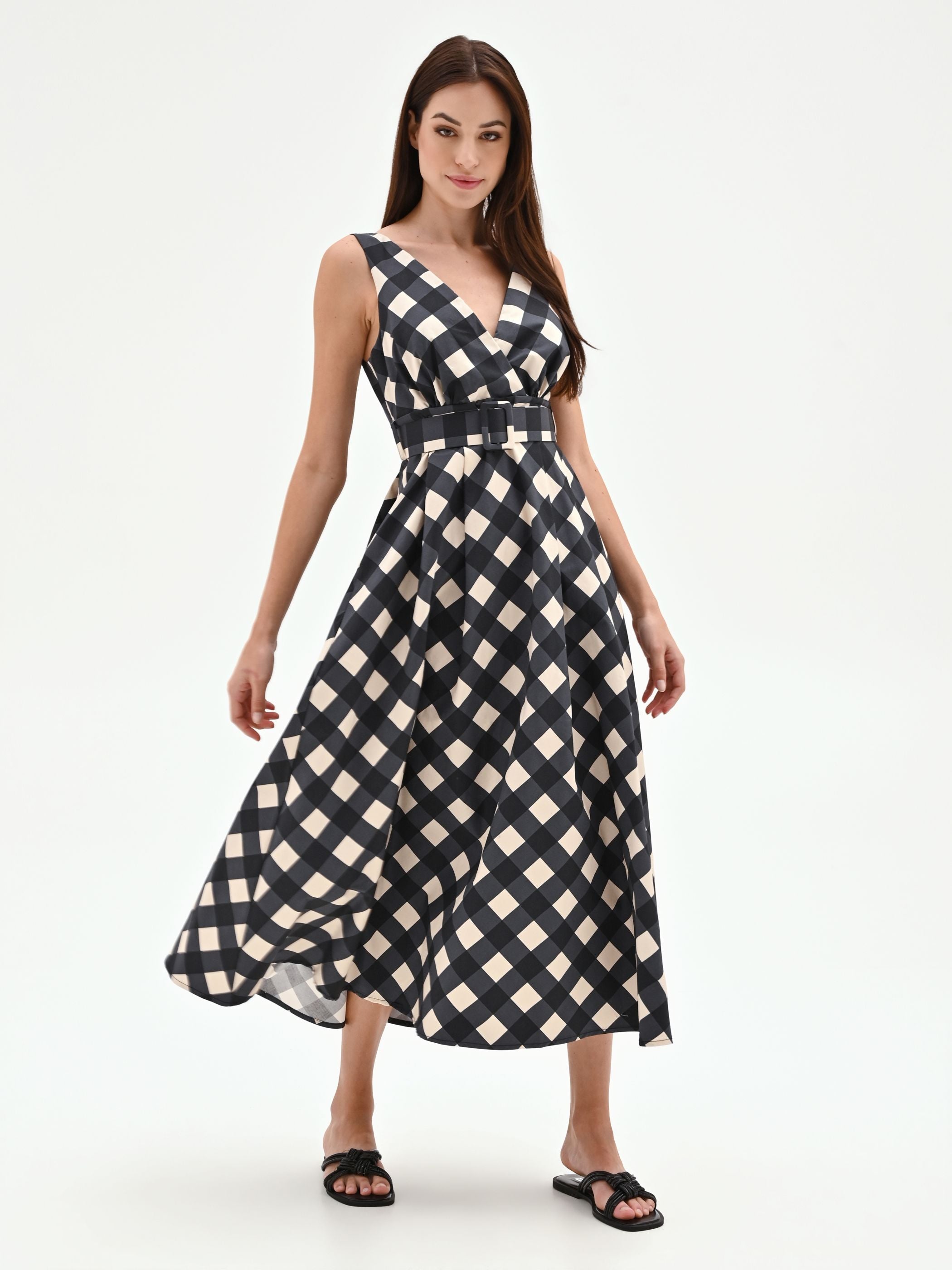 Diagonal Check Print Maxi Dress – Rinascimento