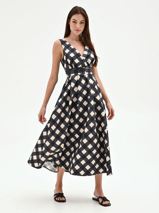 Diagonal Check Print Maxi Dress