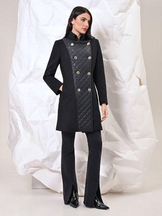Black Coat with Quilted Insert and Gold Buttons