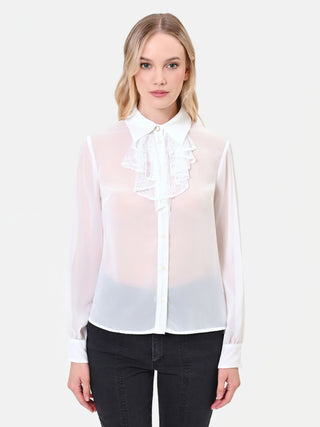 Camicia panna bianco in georgette con ruches