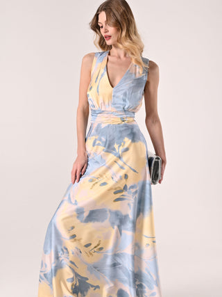 Robe longue imprimé fleuri abstrait