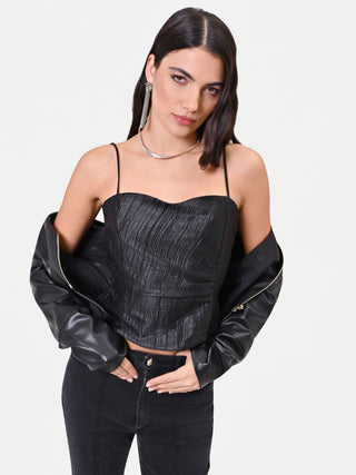 Black Crinkled Bustier Top