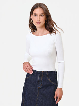 Maglia panna bianco con scollo a barchetta in misto viscosa
