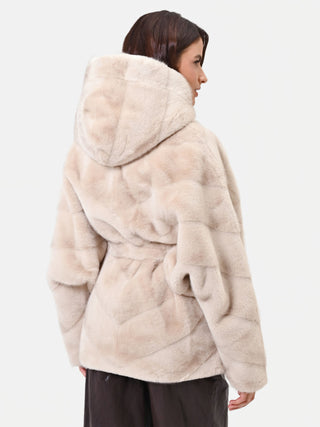 Beige Hooded Wrap Coat with Striped Texture