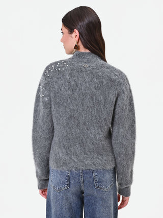Crystal-Embellished Grey Mohair Sweater