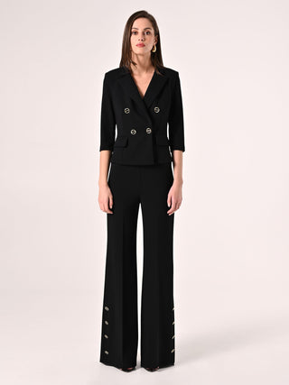 Black Palazzo Trousers in Scuba Crepe Fabric