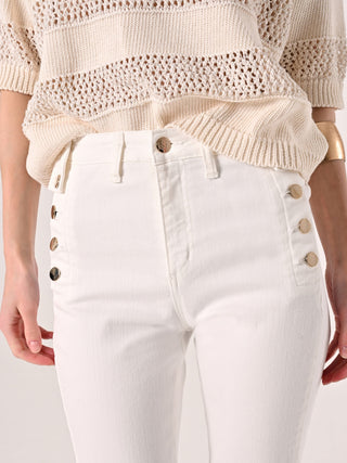 Pantaloni a Zampa con Bottoni in Denim Bianco