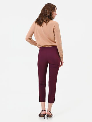 Burgundy Cropped Trousers with Buttoned Hems