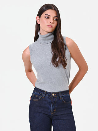 Light Grey Sleeveless Turtleneck Sweater